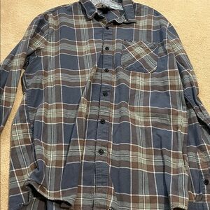 Volcom Navy and Brown Modern Fit Plaid Button Down Shirt - XL
